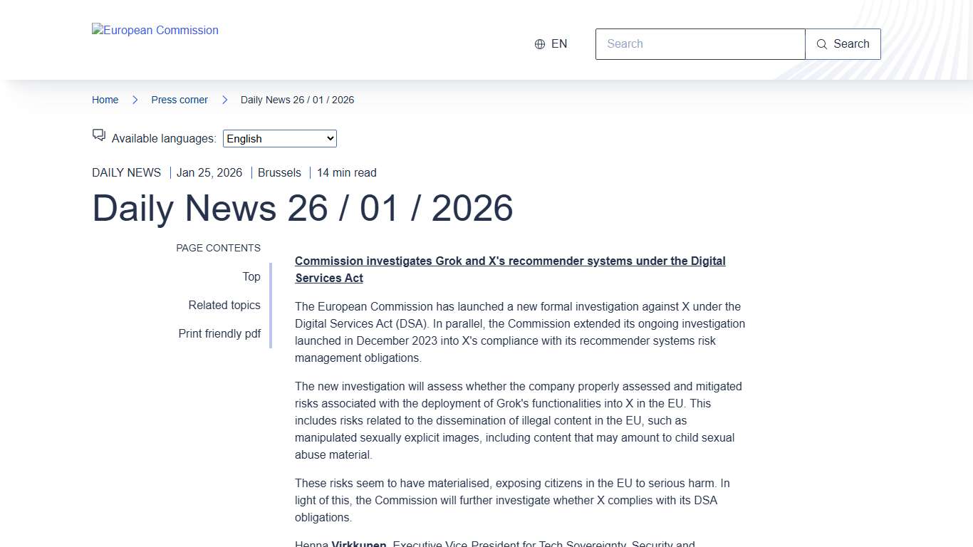 Daily News 26 / 01 / 2026